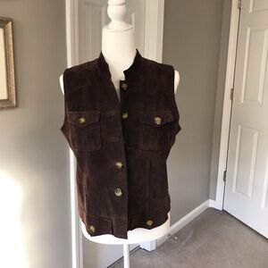 Peck & Peck Dark Chestnut Brown Suede Vest Size 10